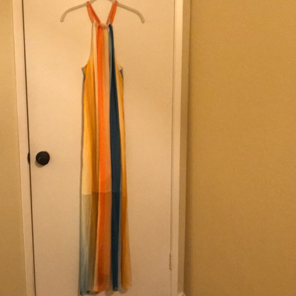 Colored stripe halter neck maxi